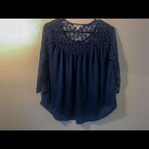Love Fire Navy Lace Sleeved Blouse